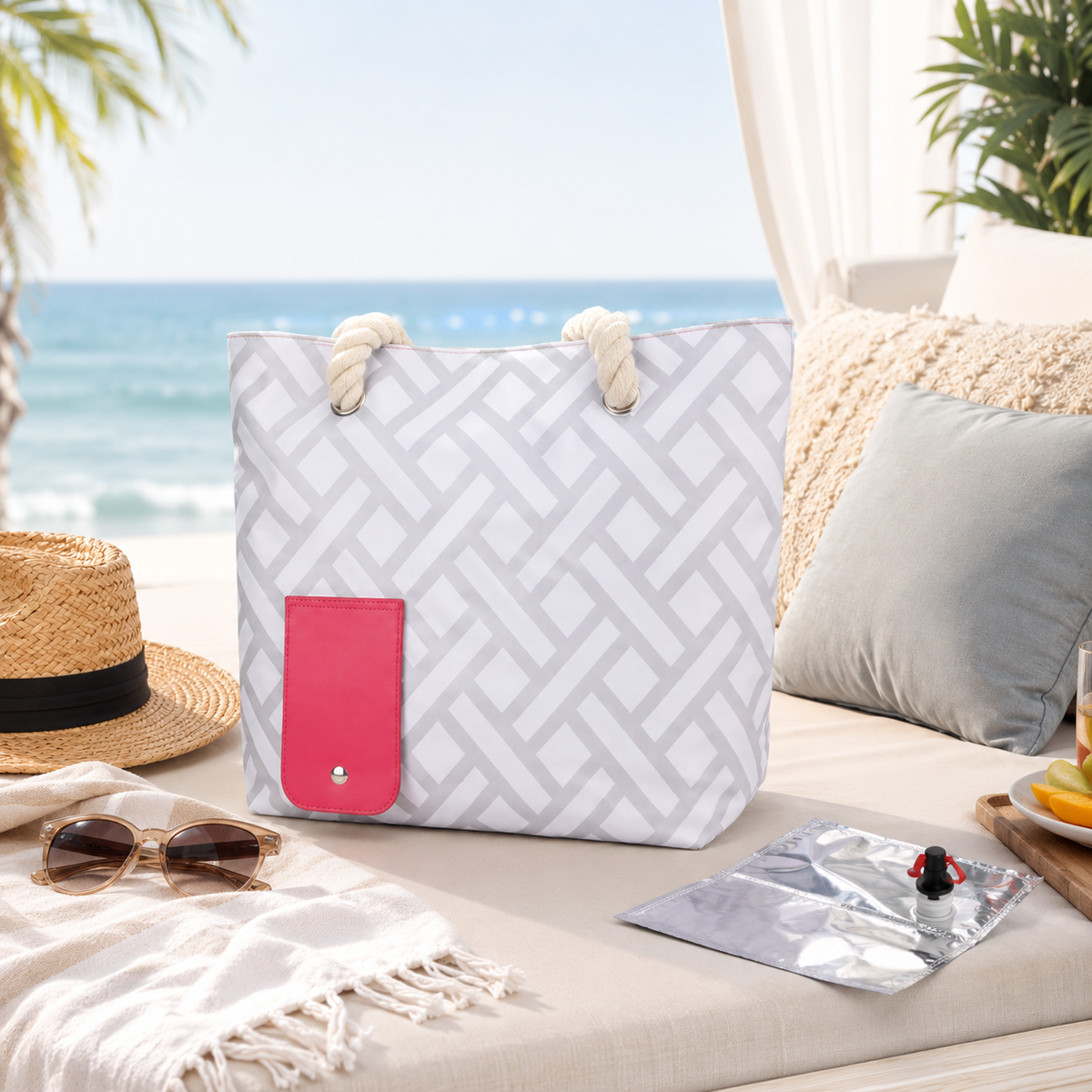 Insulated Beach Tote with Hidden Drink Dispenser – Leakproof 1.5L Spout Bag