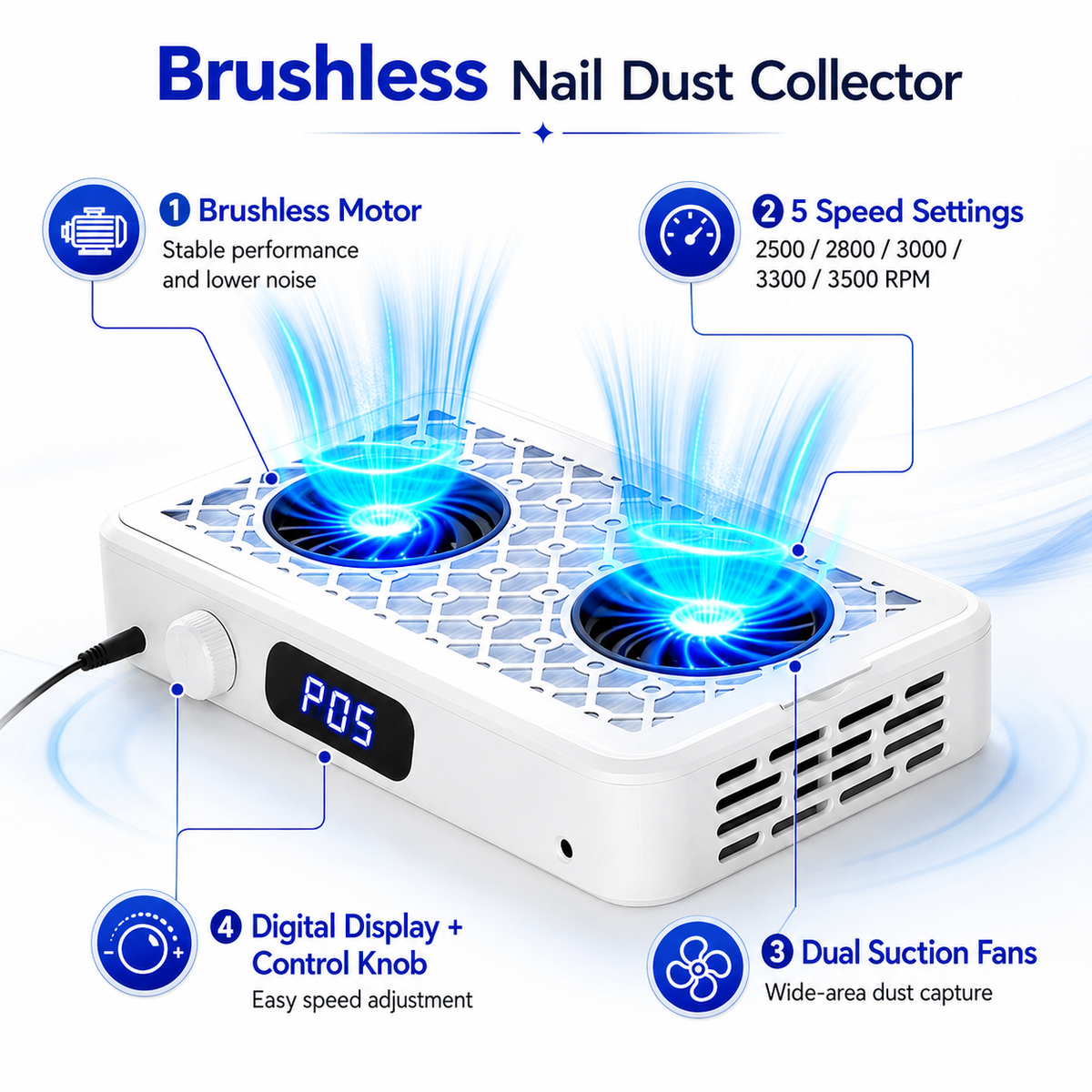 Brushless Nail Dust Collector — Twin Turbo 60W