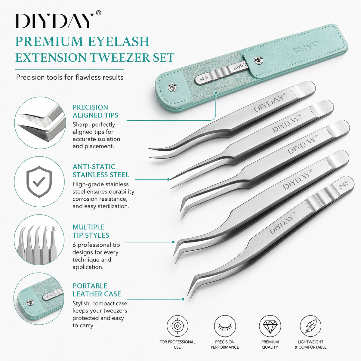 Pro Fiber-Tip Lash Tweezers — Technique Set
