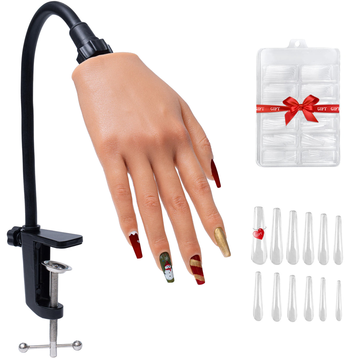 Flexible silicone nail practice hand with bendable fingers