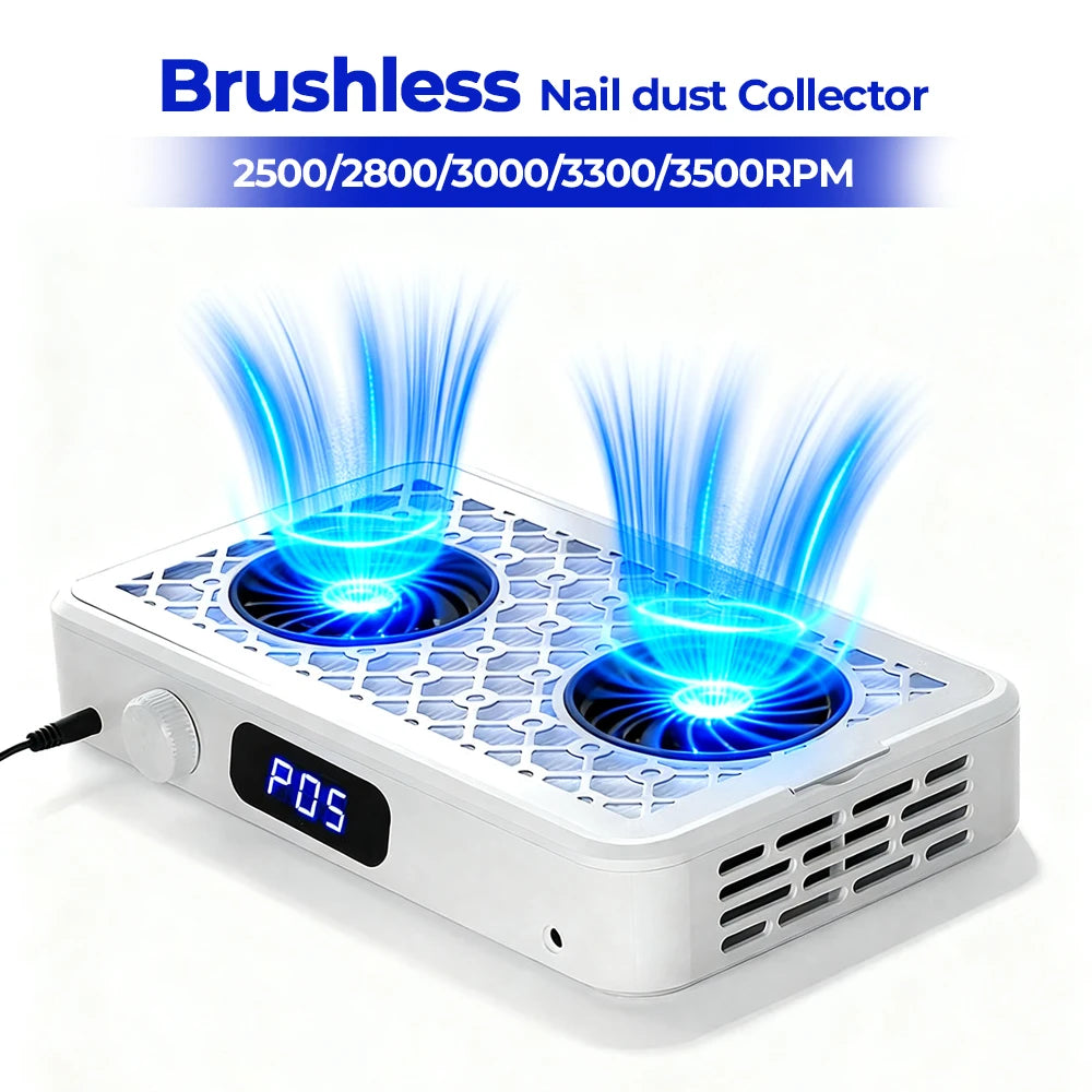 Brushless twin turbo nail dust collector for salon and home studio
