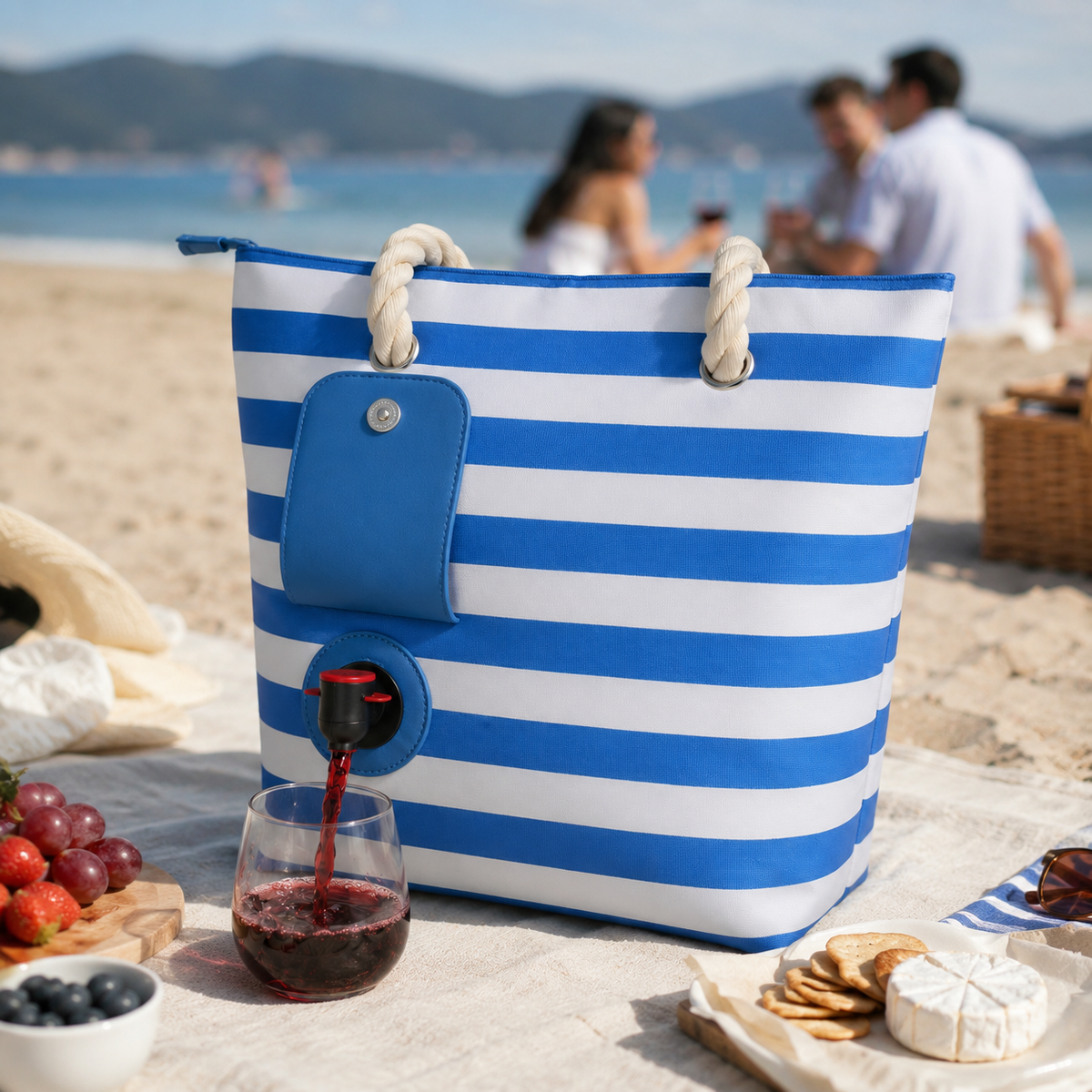 Insulated Beach Tote with Hidden Drink Dispenser – Leakproof 1.5L Spout Bag